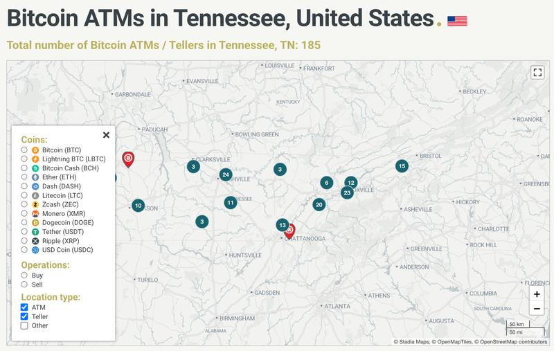 Tennessee crypto ATMs map