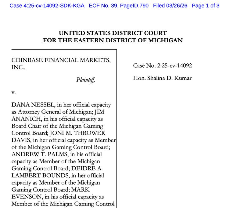 Coinbase, Law, Detroit, Prediction Markets