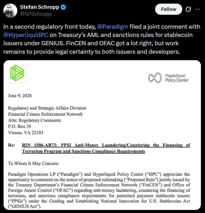 Hyperliquid and Paradigm comment letter