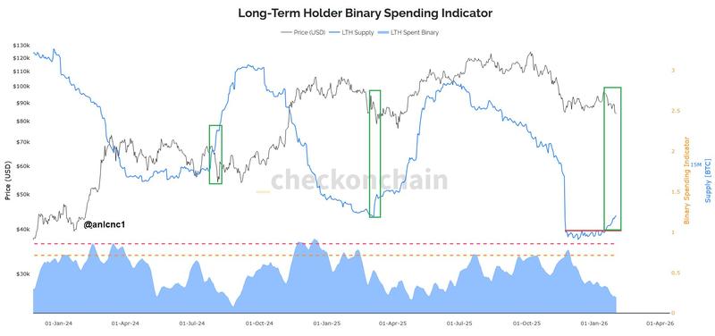 Bitcoin LTH binary spending indicator