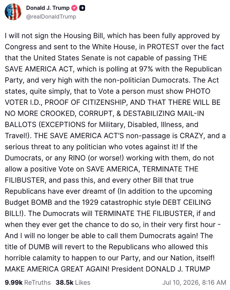 Donald Trump social media post