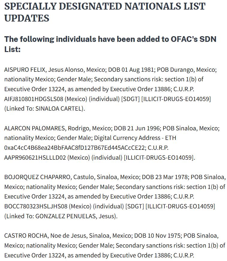 OFAC sanctions list