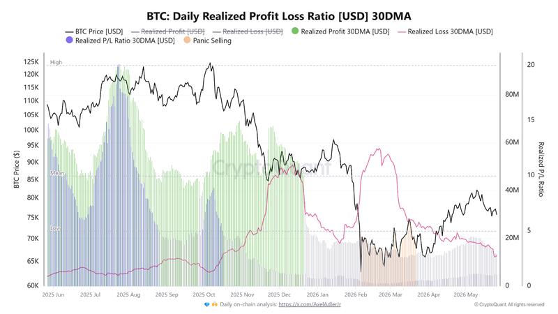 BTC daily realized profit loss ratio