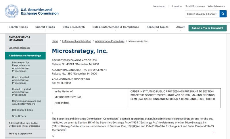 SEC case against MicroStrategy