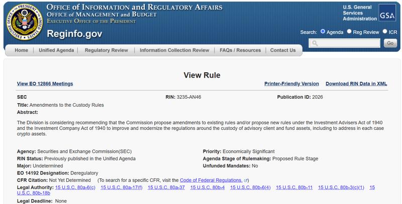 SEC submits Amendments to the Custody Rules to OIRA