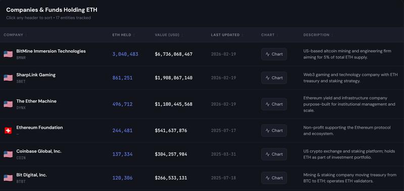 Top Ether treasury firms