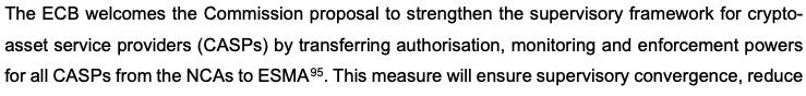 An excerpt of the ECB's opinion saying it supports taking over supervision from national competent authorities