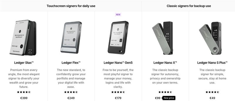 Ledger hardware wallet lineup